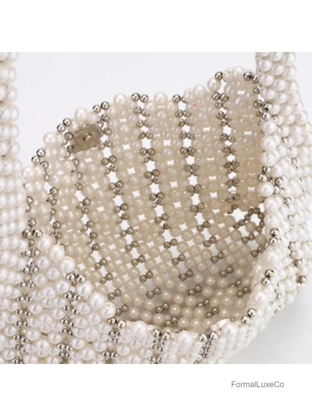 Beaded Pearl Shoulder Bag Hobo Tote Magnetic Closure Evening Party Handbag